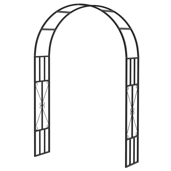 Steel Garden Arch, 2.2m High x 1.5m Wide Metal Garden Trellis for Climbing Plants Roses Wisteria Vines, Outdoor Wedding Arch for Bridal Party Ceremony Decoration, Black
