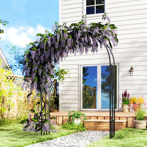 Steel Garden Arch, 2.2m High x 1.5m Wide Metal Garden Trellis for Climbing Plants Roses Wisteria Vines, Outdoor Wedding Arch for Bridal Party Ceremony Decoration, Black