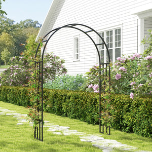 Steel Garden Arch, 2.2m High x 1.5m Wide Metal Garden Trellis for Climbing Plants Roses Wisteria Vines, Outdoor Wedding Arch for Bridal Party Ceremony Decoration, Black