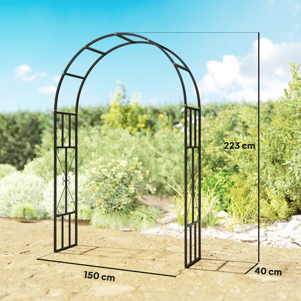 Steel Garden Arch, 2.2m High x 1.5m Wide Metal Garden Trellis for Climbing Plants Roses Wisteria Vines, Outdoor Wedding Arch for Bridal Party Ceremony Decoration, Black