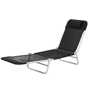 Folding Chaise Lounge Chair, Pool Sun Tanning Chair, Outdoor Lounge Chair with Reclining Back, Breathable Mesh Seat, Headrest for Beach, Yard, Patio, Black