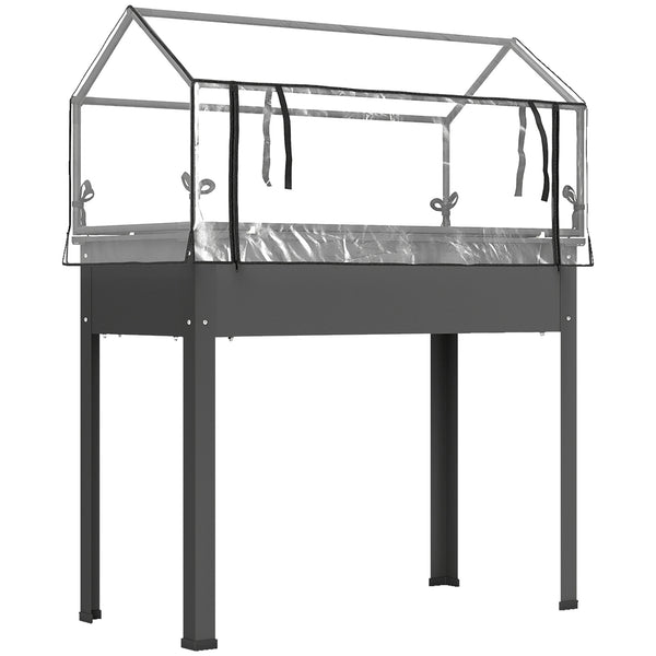 Raised Garden Bed with Greenhouse Cover, Elevated Planter Box with Legs and Drainage Hole for Vegetables Flowers Herbs, 39.4" x 18.9" x 48.8", Dark Gray