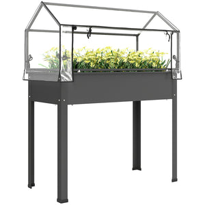 Raised Garden Bed with Greenhouse Cover, Elevated Planter Box with Legs and Drainage Hole for Vegetables Flowers Herbs, 39.4" x 18.9" x 48.8", Dark Gray