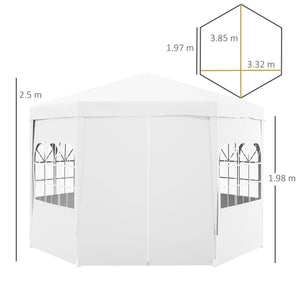 4m Hexagonal Gazebo Canopy Party Tent with 6 Removable Side Walls for Outdoor Event with Windows and Doors, White