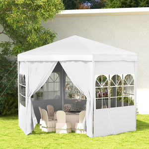 4m Hexagonal Gazebo Canopy Party Tent with 6 Removable Side Walls for Outdoor Event with Windows and Doors, White