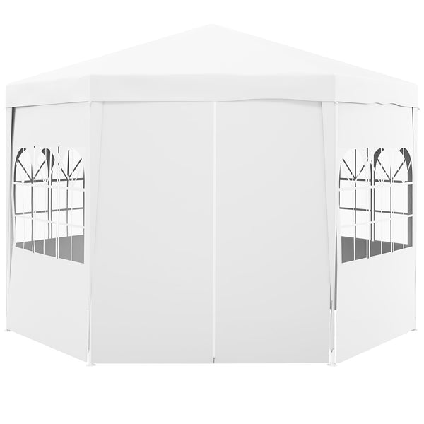 4m Hexagonal Gazebo Canopy Party Tent with 6 Removable Side Walls for Outdoor Event with Windows and Doors, White