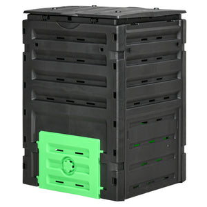 Compost Bin, 120 Gallon (450L) Garden Composter with Gloves, 80 Vents and 2 Sliding Doors, Lightweight & Solid, Fast Creation of Fertile Soil, Black