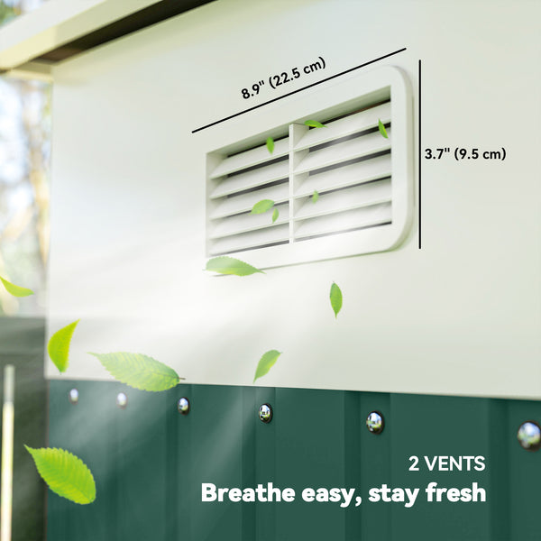 11.3 x 9.2ft Lean to Metal Garden Shed, Outdoor Galvanised Tool Storage House with Double Sliding Doors and 2 Air Vents, Green