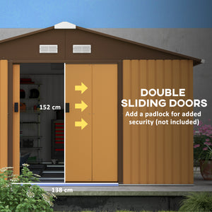 11' x 13' Garden Storage Shed with Foundation Kit, Metal Tool Storage House with Double Doors for Outdoor Patio Yard, Yellow