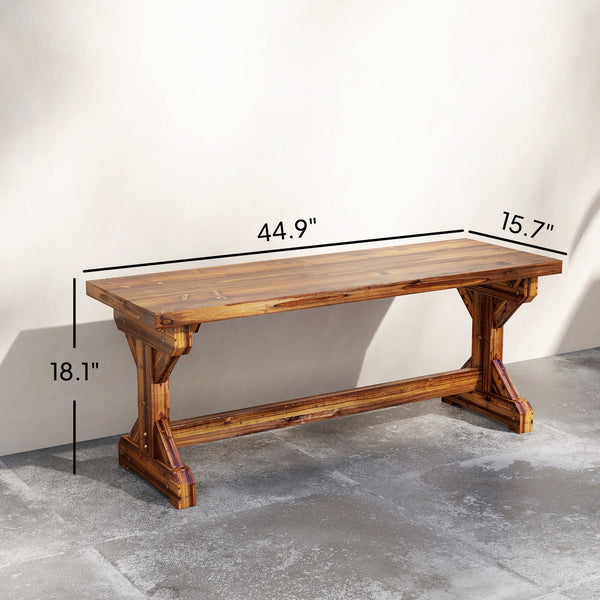 Outdoor Wooden Bench, 2-Person Rustic Patio Garden Bench Seat, Backless Outdoor Loveseat with Farmhouse X-Shaped Base for Porch, Park, Lawn, Yard, Carbonized