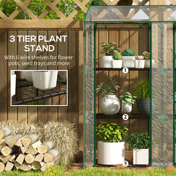 Lean-to Greenhouse with 3 Tier Shelves, 56.3" x 18.1" x 59.4" Portable Small Greenhouse with 2 Roll-Up Zippered Doors, Transparent Plastic Cover, for Indoor Outdoor Garden Backyard, Clear