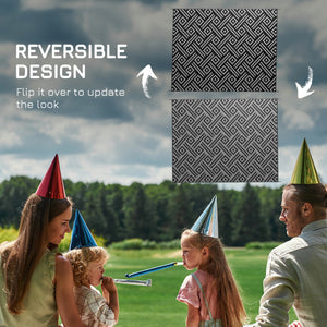 Portable Outdoor Rug with Carry Bag, 9' x 12' Reversible Mat, Waterproof Plastic Straw RV Rug for Backyard, Deck, Picnic, Beach, Camping, Black and Grey Geometric