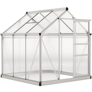 6' x 6' x 6.6' Polycarbonate Greenhouse, Walk-In Green House Kit Garden, Plants Grow, Galvanized Sheet Aluminum Frame with Rain Gutter, Vent and Sliding Door, Silver