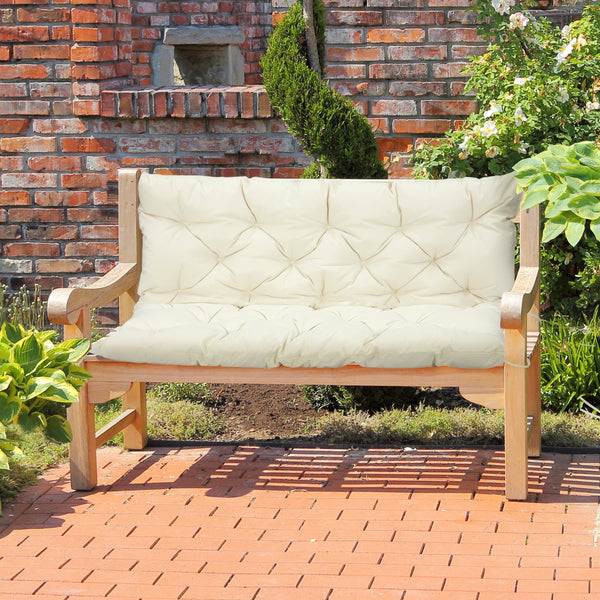 2 Seater Garden Bench Cushions, Thick Outdoor Non-Slip 2 Seater Soft Pad With Backrest for Garden Patio, 52" x 43" x 4", Beige