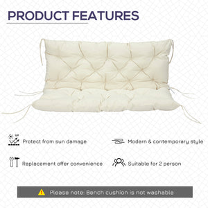 2 Seater Garden Bench Cushions, Thick Outdoor Non-Slip 2 Seater Soft Pad With Backrest for Garden Patio, 52" x 43" x 4", Beige