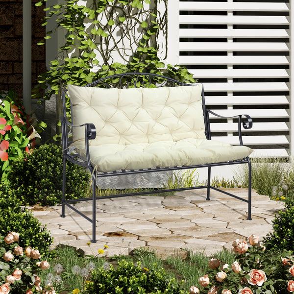 2 Seater Garden Bench Cushions, Thick Outdoor Non-Slip 2 Seater Soft Pad With Backrest for Garden Patio, 52" x 43" x 4", Beige