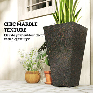 28 Inch Tall Planters for Outdoor Plants, Set of 3 Plastic Flower Pots with Marble Finish and Drainage Holes, Stackable Tapered Large Planters for Indoor Plants, Front Porch Decor, Brown