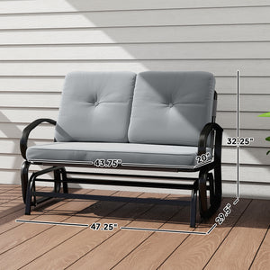 Outdoor Glider Bench, 2-Person Patio Rocker Loveseat with Tufted Cushions, Steel Frame for Porch, Garden Backyard, Gray