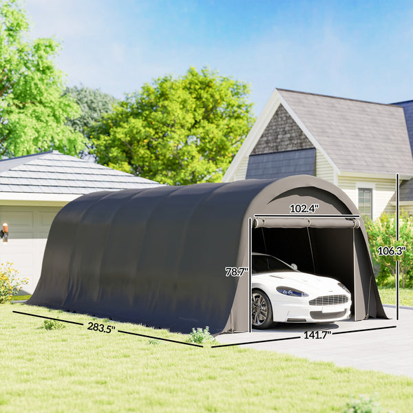 12' x 23.6' Heavy Duty Carport, Portable Garage Car Canopy Tent with UPF50+ Sun Protection, Galvanized Frame, Large Roll-Up Door for Cars, Trucks, Boats, Motorcycle, Bike, Dark Gray