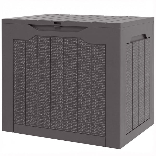 93L Plastic Garden Storage Box, Outdoor Storage Box with Handles, Waterproof Outdoor Storage Container for Garden Tools and Accessories, Brown