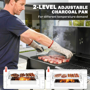 Dual Fuel BBQ Grill, Charcoal and 2+1 Gas Burner Barbecue Grill with Wheels, Warming Rack, Shelves, Thermometer, Bottle Opener, Outdoor Barbeque for Backyard Patio, Black