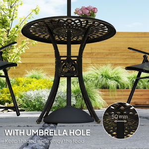 78 cm Round Garden Dining Table with Parasol Hole Antique Cast Aluminium Outdoor Table Only, Bronze Tone