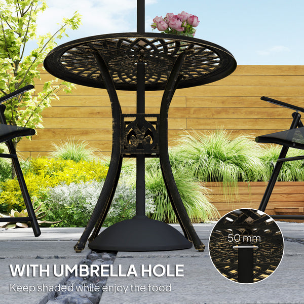 78 cm Round Garden Dining Table with Parasol Hole Antique Cast Aluminium Outdoor Table Only, Bronze Tone