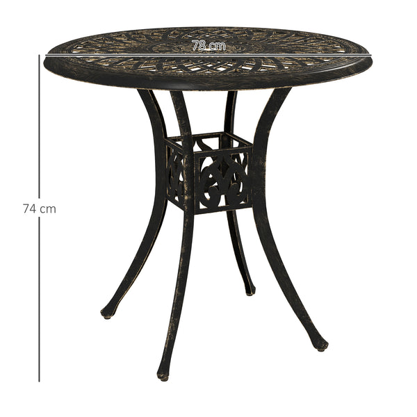 78 cm Round Garden Dining Table with Parasol Hole Antique Cast Aluminium Outdoor Table Only, Bronze Tone