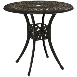 78 cm Round Garden Dining Table with Parasol Hole Antique Cast Aluminium Outdoor Table Only, Bronze Tone