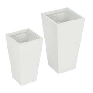Set of 2 Tall Planters with Drainage Holes, 22" / 18" Outdoor Flower Pots for Patio, Yard, Garden, White