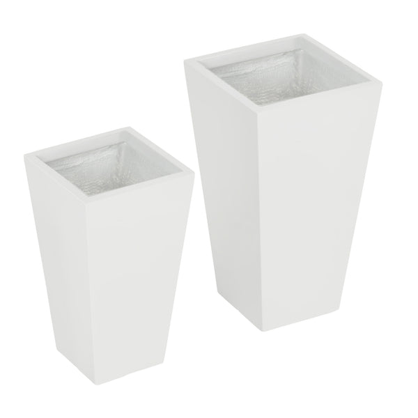 Set of 2 Tall Planters with Drainage Holes, 22" / 18" Outdoor Flower Pots for Patio, Yard, Garden, White
