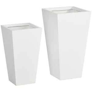 Set of 2 Tall Planters with Drainage Holes, 22" / 18" Outdoor Flower Pots for Patio, Yard, Garden, White