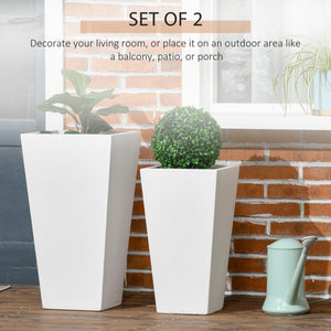 Set of 2 Tall Planters with Drainage Holes, 22" / 18" Outdoor Flower Pots for Patio, Yard, Garden, White