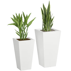 Set of 2 Tall Planters with Drainage Holes, 22" / 18" Outdoor Flower Pots for Patio, Yard, Garden, White