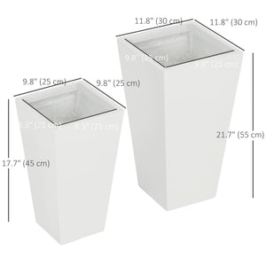 Set of 2 Tall Planters with Drainage Holes, 22" / 18" Outdoor Flower Pots for Patio, Yard, Garden, White