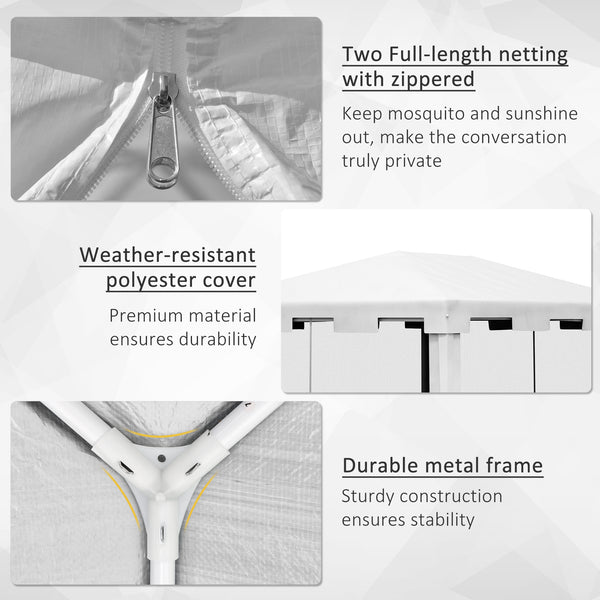 4 m x 3 m Gazebo Party Tent Outdoor Canopy Garden Sun Shade with Mesh Sidewalls, White
