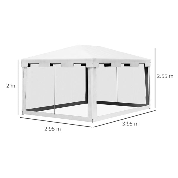 4 m x 3 m Gazebo Party Tent Outdoor Canopy Garden Sun Shade with Mesh Sidewalls, White
