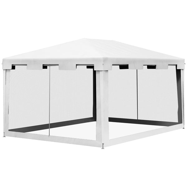 4 m x 3 m Gazebo Party Tent Outdoor Canopy Garden Sun Shade with Mesh Sidewalls, White