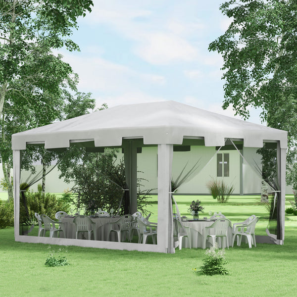4 m x 3 m Gazebo Party Tent Outdoor Canopy Garden Sun Shade with Mesh Sidewalls, White