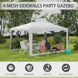 4 m x 3 m Gazebo Party Tent Outdoor Canopy Garden Sun Shade with Mesh Sidewalls, White
