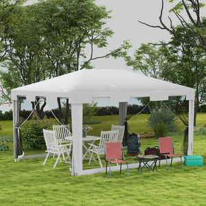 4 m x 3 m Gazebo Party Tent Outdoor Canopy Garden Sun Shade with Mesh Sidewalls, White