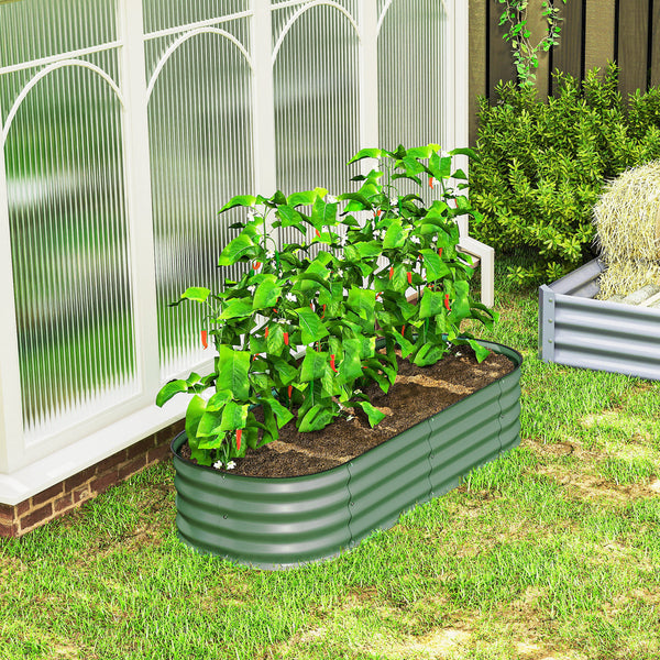 5' x 2' x 1' Galvanized Raised Garden Bed Kit, Outdoor Metal Elevated Planter Box with Safety Edging, Easy DIY Stock Tank for Growing Flowers, Herbs & Vegetables, Green