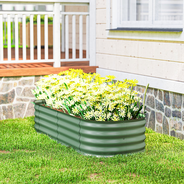 5' x 2' x 1' Galvanized Raised Garden Bed Kit, Outdoor Metal Elevated Planter Box with Safety Edging, Easy DIY Stock Tank for Growing Flowers, Herbs & Vegetables, Green