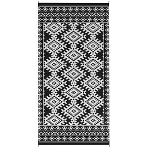 Outsunny Reversible Outdoor Rug, 9' x 18' Waterproof Plastic Straw Floor Mat, Portable RV Camping Carpet, Large Floor Mat for Backyard, Deck, Picnic, Beach, Black & White Rhombus Border