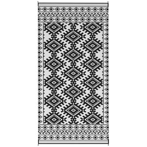 Outsunny Reversible Outdoor Rug, 9' x 18' Waterproof Plastic Straw Floor Mat, Portable RV Camping Carpet, Large Floor Mat for Backyard, Deck, Picnic, Beach, Black & White Rhombus Border