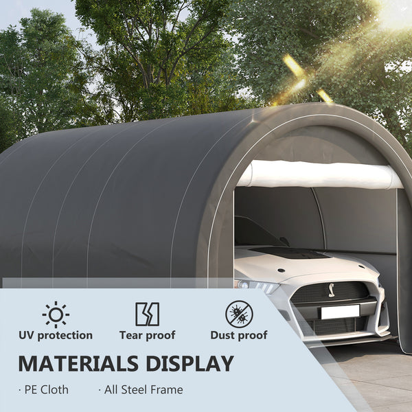 10' x 16' Carport, Heavy Duty Portable Garage / Storage Tent with Large Zippered Door, Anti-UV PE Canopy Cover for Car, Boat, Motorcycle, Bike, Garden Tools, Grey