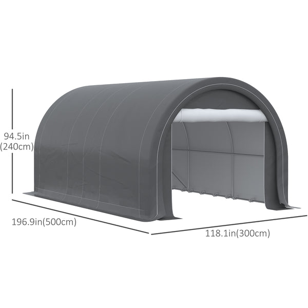 10' x 16' Carport, Heavy Duty Portable Garage / Storage Tent with Large Zippered Door, Anti-UV PE Canopy Cover for Car, Boat, Motorcycle, Bike, Garden Tools, Grey