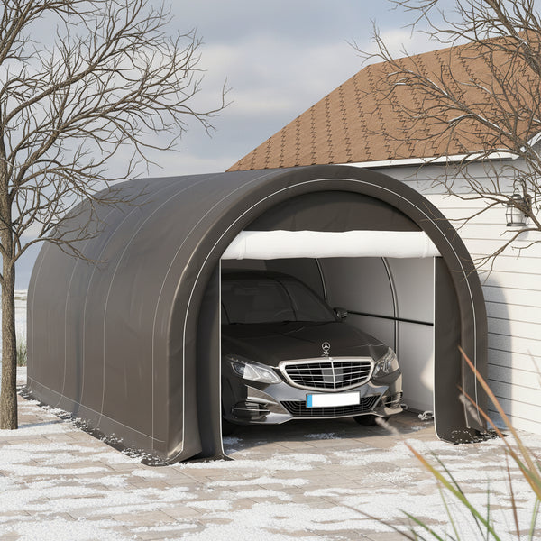 10' x 16' Carport, Heavy Duty Portable Garage / Storage Tent with Large Zippered Door, Anti-UV PE Canopy Cover for Car, Boat, Motorcycle, Bike, Garden Tools, Grey