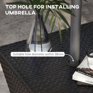 Rattan Wicker Outdoor Coffee Table, All Weather Side Table with Umbrella Hole, 2 Tier Storage Shelf, 21.3" Square End Table for Patio, Garden, Backyard, Coffee