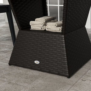 Rattan Wicker Outdoor Coffee Table, All Weather Side Table with Umbrella Hole, 2 Tier Storage Shelf, 21.3" Square End Table for Patio, Garden, Backyard, Coffee